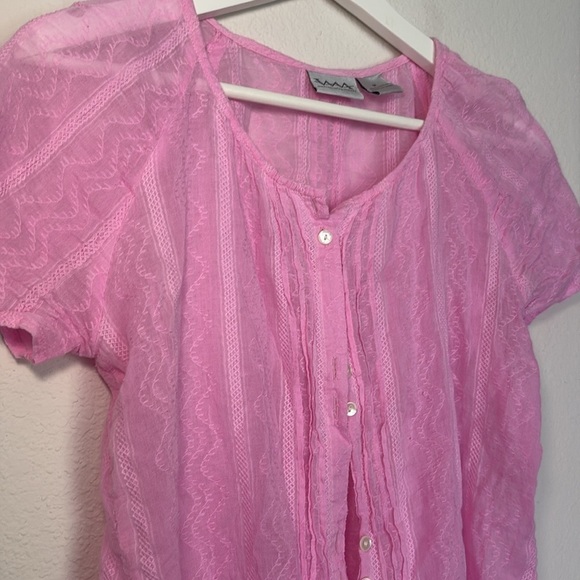 VINTAGE White Mountain Pink Button Cotton Cottage Boho Blouse medium - Picture 3 of 5